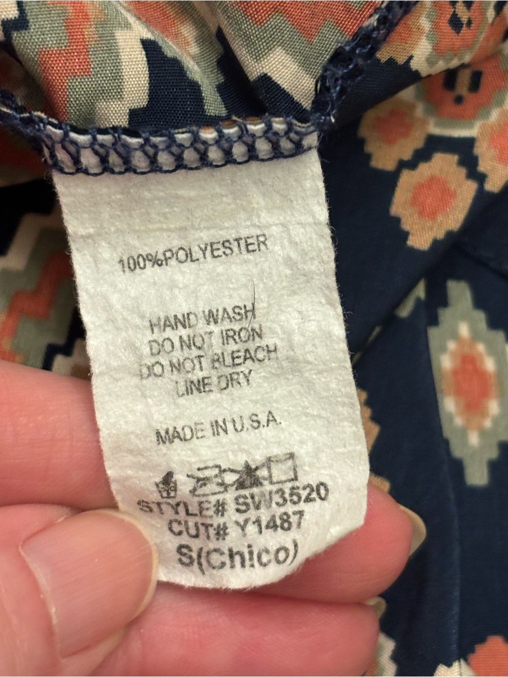 Yahada USA Geometric Print High Low Blouse Small Navy Boho 3/4 Sleeve Top - Picture 4 of 5